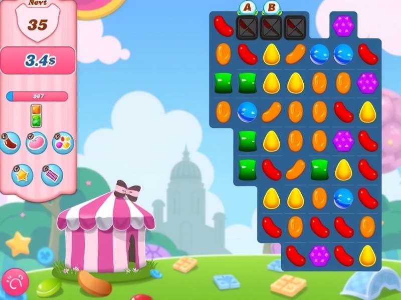 Candy Crush Saga gameplay screenshot showing colorful candies and boosters