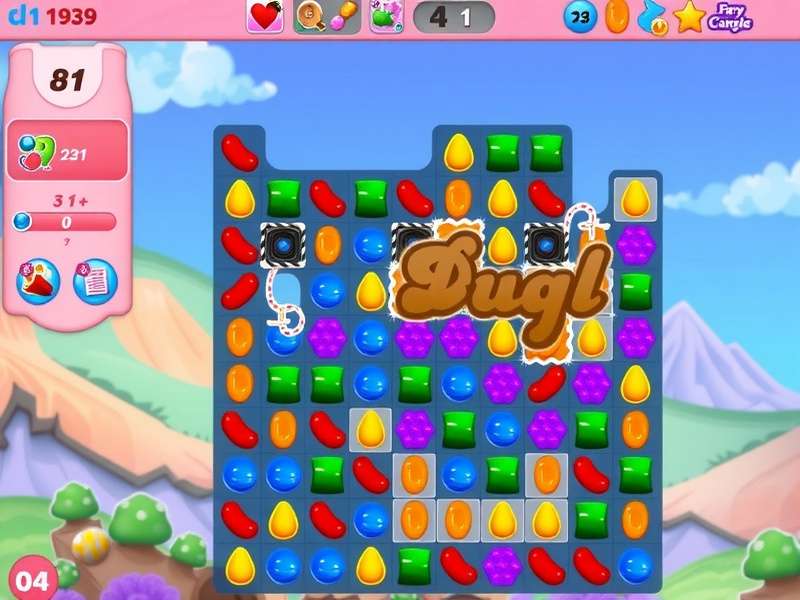 Visual representation of Candy Crush Saga Level 10000 gameplay board with special candies