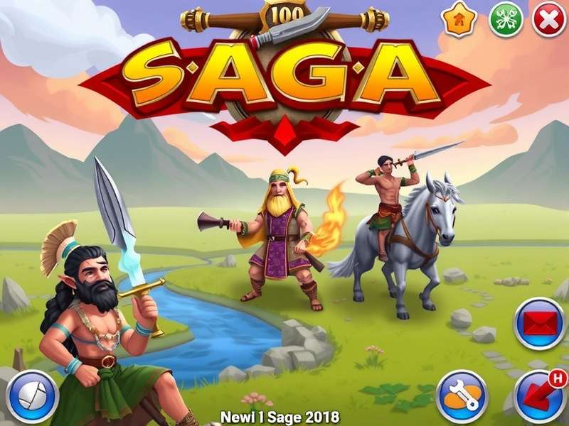 A vibrant collage of popular free Saga game characters and interfaces