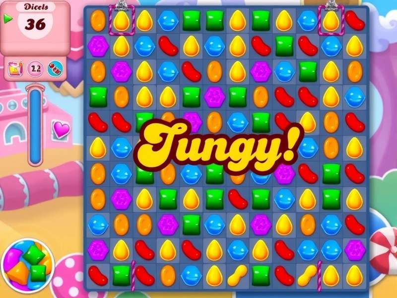 Candy Crush Saga vibrant gameplay showing colorful candies and special pieces