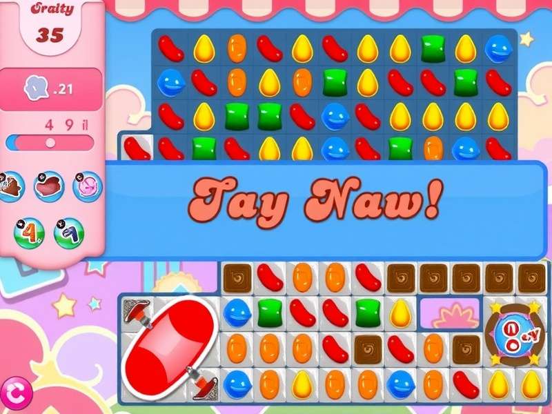 Candy Crush Saga gameplay on mobile phone showing colorful candies