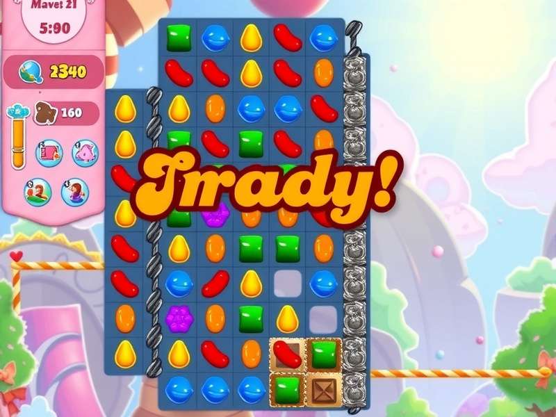 Detailed game board of Candy Crush Saga Level 1 showing colorful candies