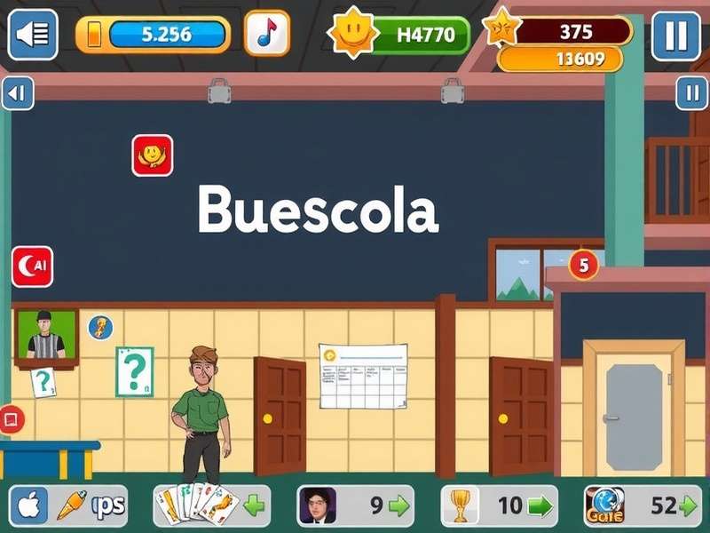 Escola Game gameplay interface on mobile and tablet