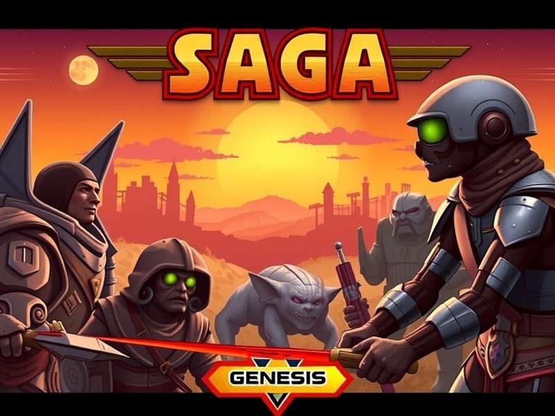 A collage of popular Saga game logos and screenshots on a gamer's desk
