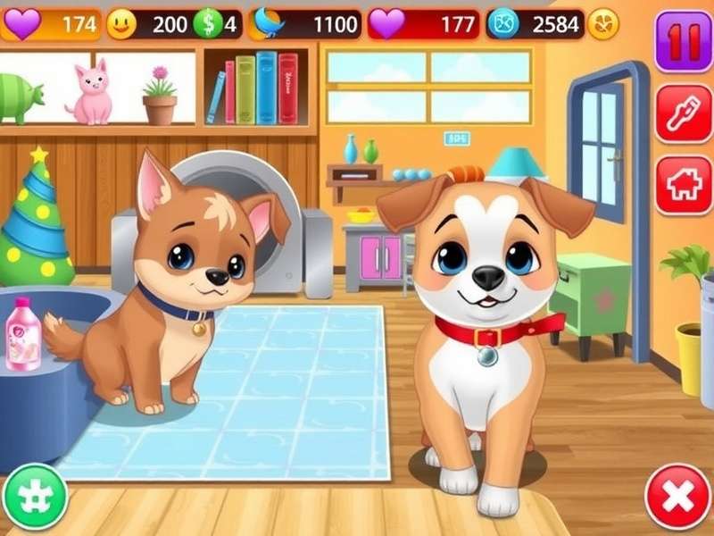 Colorful gameplay screenshot of Pet Rescue Saga showing various pets and blocks