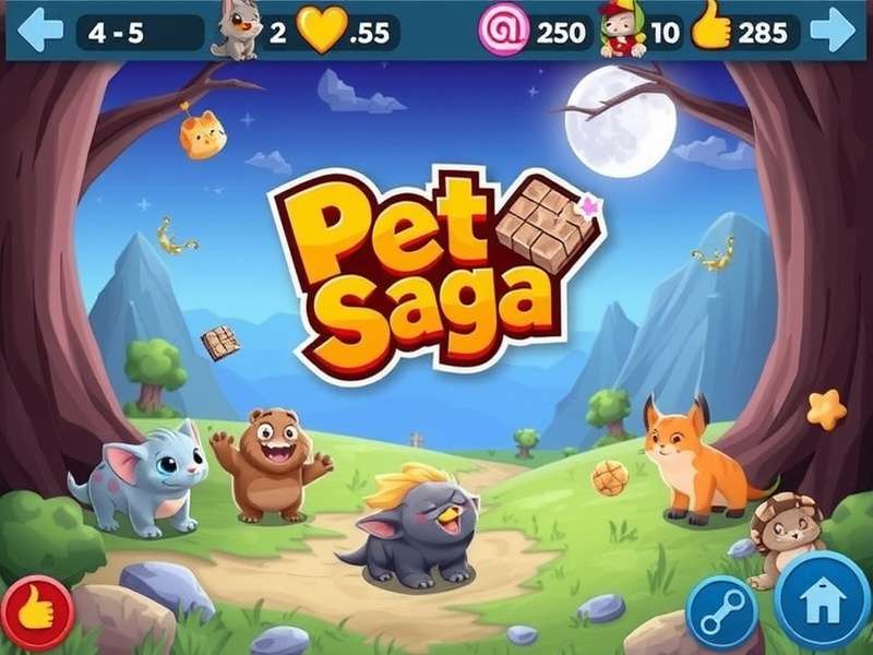 Pet Saga Game gameplay screenshot showing colorful pets and puzzles