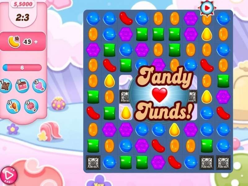 Candy Crush Saga gameplay with colorful candies and power-ups