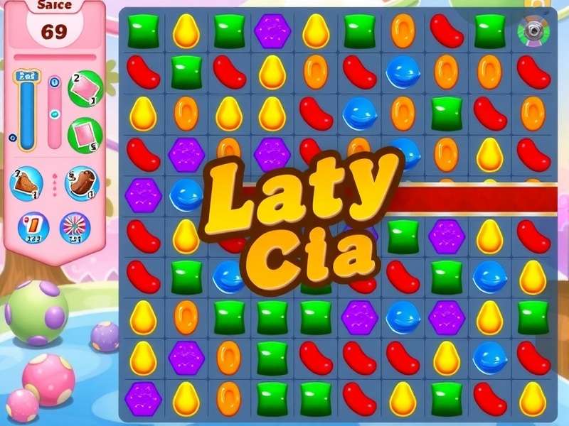 Colorful Candy Crush Saga game interface with sweets and candies