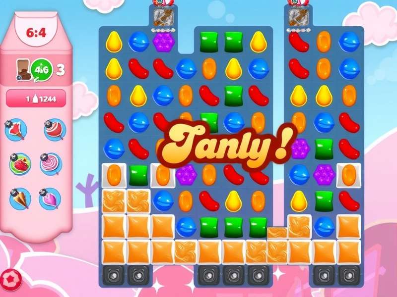 Candy Crush Saga gameplay screenshot showing colourful candies and special combos