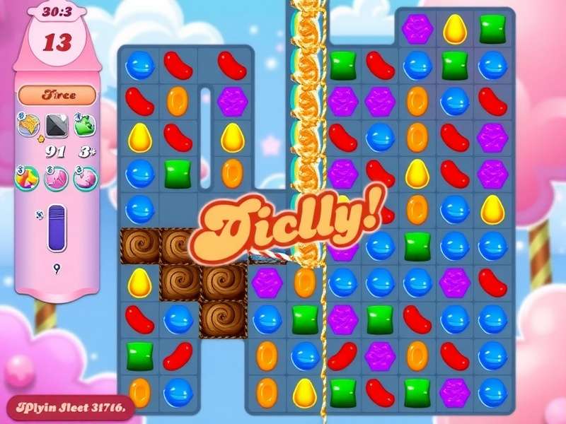 Candy Crush Saga vibrant gameplay screen showing colorful candies and special combinations