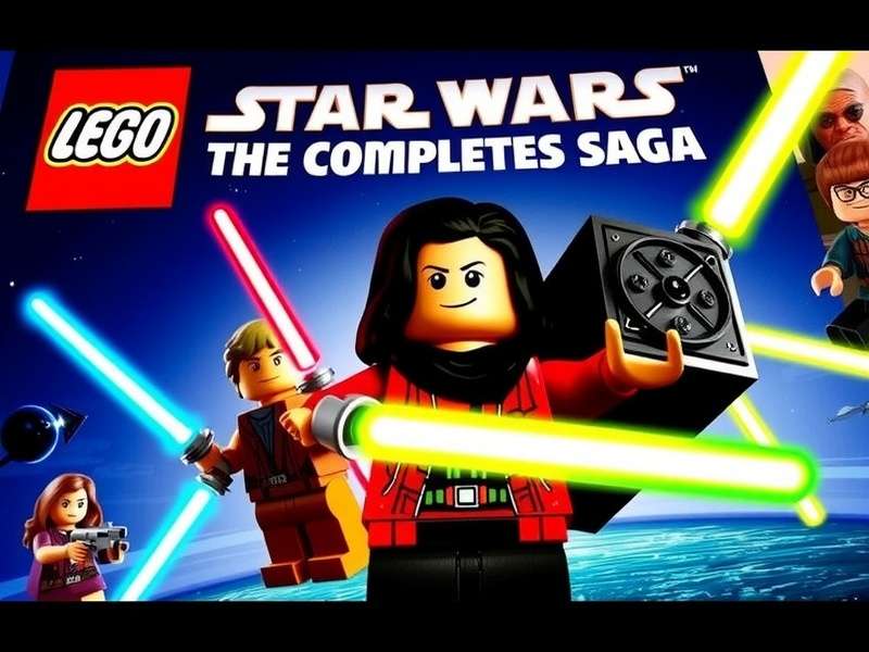 Xbox 360 Lego Star Wars The Complete Saga Game cover art featuring iconic Lego Star Wars characters