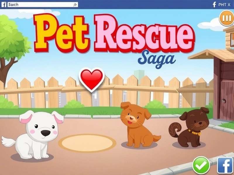 Facebook Pet Rescue Saga Game gameplay screenshot showing colourful blocks and rescued pets