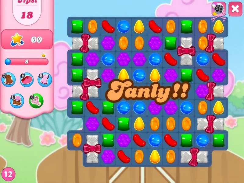 Candy Crush Saga gameplay with colorful candies and boosters