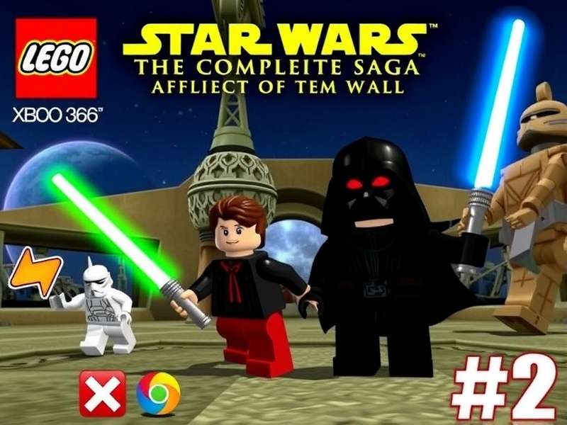Lego Star Wars The Complete Saga gameplay screenshot showing multiple Lego characters from different Star Wars episodes