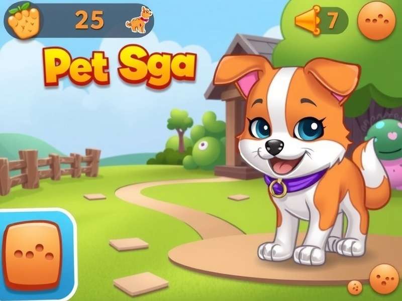 Free Pet Saga Game gameplay screenshot showing match-3 puzzle with colorful pets