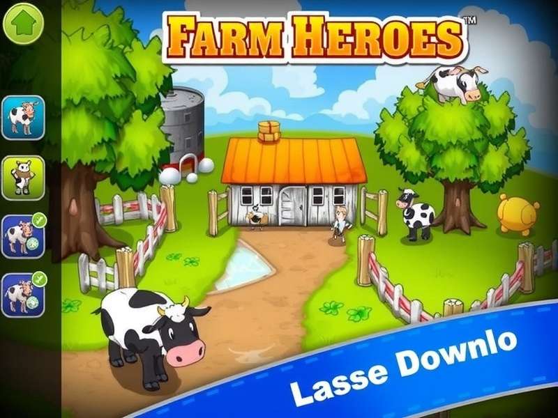 Farm Heroes Saga game scene with colorful crops and happy farm animals